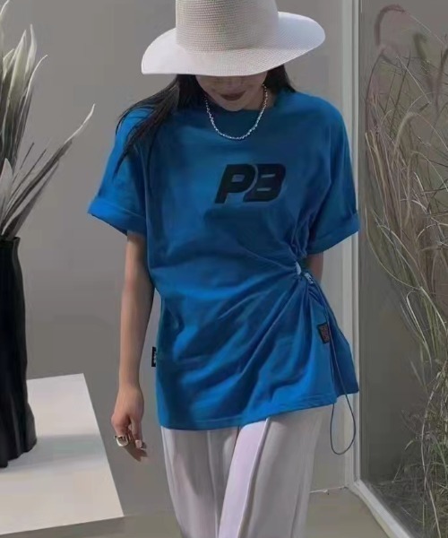 mebole（メボレ）の「ウエストギャザーＴシャツ（Tシャツ/カットソー・レディース・ピンク/ブラック/ホワイト/ブルー・FREE）」の3枚目の写真