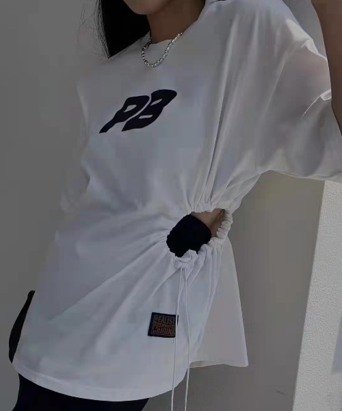 mebole（メボレ）の「ウエストギャザーＴシャツ（Tシャツ/カットソー・レディース・ピンク/ブラック/ホワイト/ブルー・FREE）」の6枚目の写真