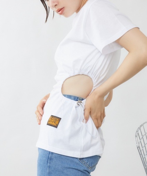 mebole（メボレ）の「ウエストギャザーＴシャツ（Tシャツ/カットソー・レディース・ピンク/ブラック/ホワイト/ブルー・FREE）」の9枚目の写真