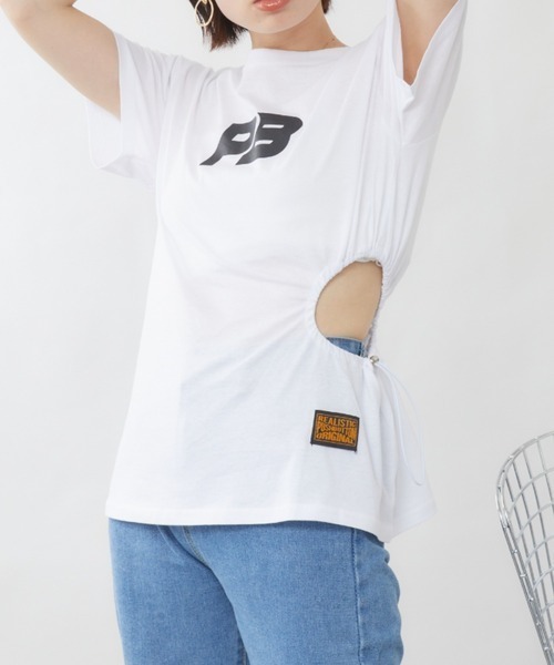 mebole（メボレ）の「ウエストギャザーＴシャツ（Tシャツ/カットソー・レディース・ピンク/ブラック/ホワイト/ブルー・FREE）」の11枚目の写真