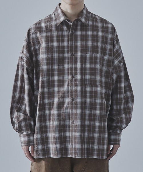 SLICK（スリック）の「【SLICK/スリック】Seersucker Check Dolmansleeve Regular Shirt/シアサッカーチェックレギュラーカラーシャツ / クラシック（シャツ/ブラウス・メンズ・ブラック/ブラウン・3/2/1）」の3枚目の写真