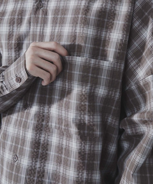 SLICK（スリック）の「【SLICK/スリック】Seersucker Check Dolmansleeve Regular Shirt/シアサッカーチェックレギュラーカラーシャツ / クラシック（シャツ/ブラウス・メンズ・ブラック/ブラウン・3/2/1）」の8枚目の写真