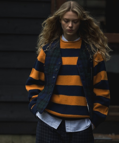 定価3.4万 サポートサーフェス ビームス デザインニット 変形 ハイネック セール】リブ ボーダー ハイネック ニット（ニット/セーター）｜BEAMS