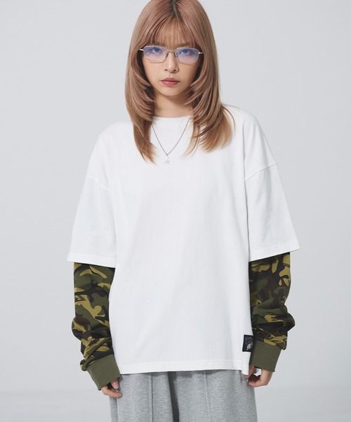 MSG(エムエスジー)の「ヘビーウエイトフェイクレイヤードロンT カモフラージュ柄 ボーダー【UNISEX】(Tシャツ/カットソー・メンズ・ブラック×ブラック/ブラック×レッド/ホワイト系/ブラック系・XL/L/M/S)」の20枚目の写真