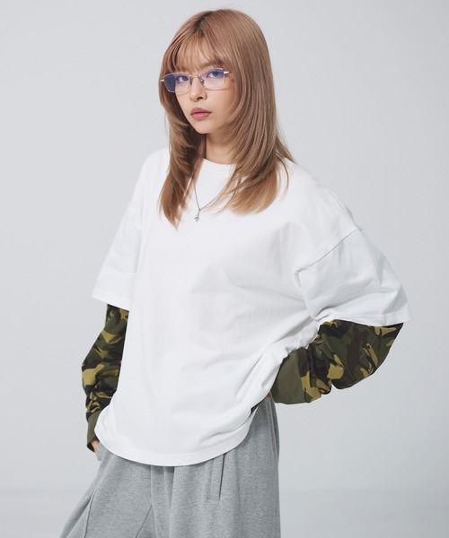 MSG(エムエスジー)の「ヘビーウエイトフェイクレイヤードロンT カモフラージュ柄 ボーダー【UNISEX】(Tシャツ/カットソー・メンズ・ブラック×ブラック/ブラック×レッド/ホワイト系/ブラック系・XL/L/M/S)」の21枚目の写真
