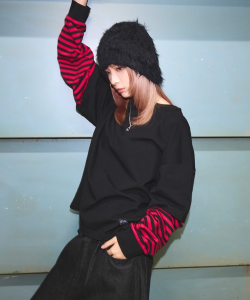 MSG(エムエスジー)の「ヘビーウエイトフェイクレイヤードロンT カモフラージュ柄 ボーダー【UNISEX】(Tシャツ/カットソー・メンズ・ブラック×ブラック/ブラック×レッド/ホワイト系/ブラック系・XL/L/M/S)」の22枚目の写真
