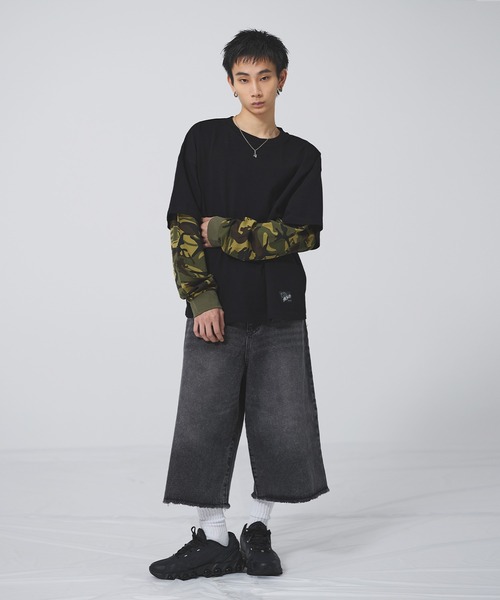 MSG(エムエスジー)の「ヘビーウエイトフェイクレイヤードロンT カモフラージュ柄 ボーダー【UNISEX】(Tシャツ/カットソー・メンズ・ブラック×ブラック/ブラック×レッド/ホワイト系/ブラック系・XL/L/M/S)」の10枚目の写真