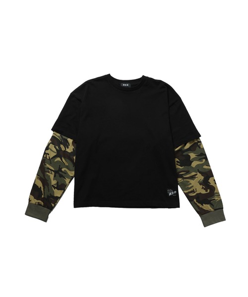 MSG(エムエスジー)の「ヘビーウエイトフェイクレイヤードロンT カモフラージュ柄 ボーダー【UNISEX】(Tシャツ/カットソー・メンズ・ブラック×ブラック/ブラック×レッド/ホワイト系/ブラック系・XL/L/M/S)」の14枚目の写真
