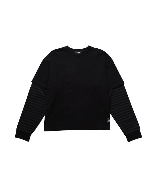 MSG(エムエスジー)の「ヘビーウエイトフェイクレイヤードロンT カモフラージュ柄 ボーダー【UNISEX】(Tシャツ/カットソー・メンズ・ブラック×ブラック/ブラック×レッド/ホワイト系/ブラック系・XL/L/M/S)」の12枚目の写真