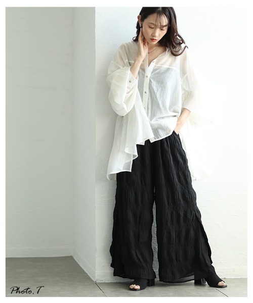 Sawa a la mode(サワアラモード)の「サイドスリット入りシフォンレイヤードギャザーワイドパンツ(その他パンツ・レディース・ブラック・FREE)」の3枚目の写真