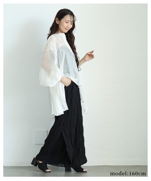 Sawa a la mode(サワアラモード)の「サイドスリット入りシフォンレイヤードギャザーワイドパンツ(その他パンツ・レディース・ブラック・FREE)」の9枚目の写真