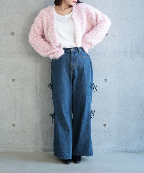 Ruwan yu(ルワンユー)の「サイドリボンワイドデニムパンツ【大きいサイズ対応】(デニムパンツ・レディース・ネイビー・LL/3L/4L/L)」の2枚目の写真