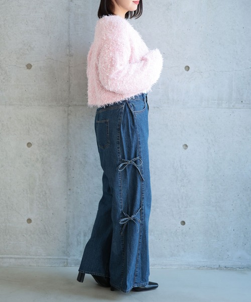Ruwan yu(ルワンユー)の「サイドリボンワイドデニムパンツ【大きいサイズ対応】(デニムパンツ・レディース・ネイビー・LL/3L/4L/L)」の3枚目の写真