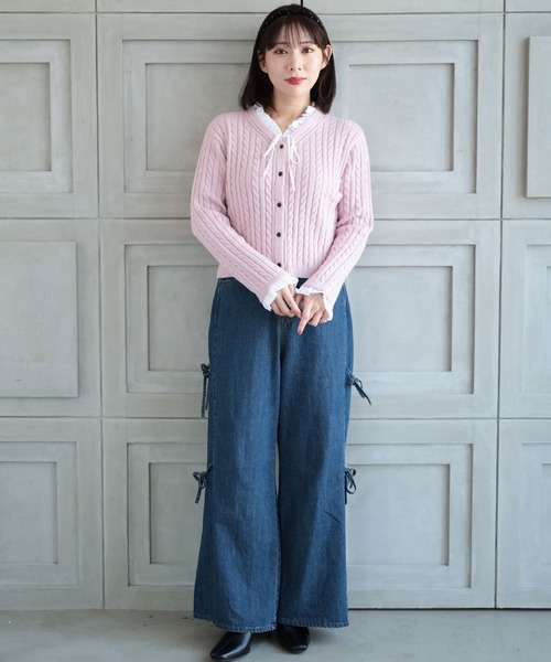 Ruwan yu(ルワンユー)の「サイドリボンワイドデニムパンツ【大きいサイズ対応】(デニムパンツ・レディース・ネイビー・LL/3L/4L/L)」の4枚目の写真