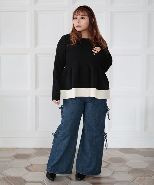 Ruwan yu(ルワンユー)の「サイドリボンワイドデニムパンツ【大きいサイズ対応】(デニムパンツ・レディース・ネイビー・LL/3L/4L/L)」の10枚目の写真