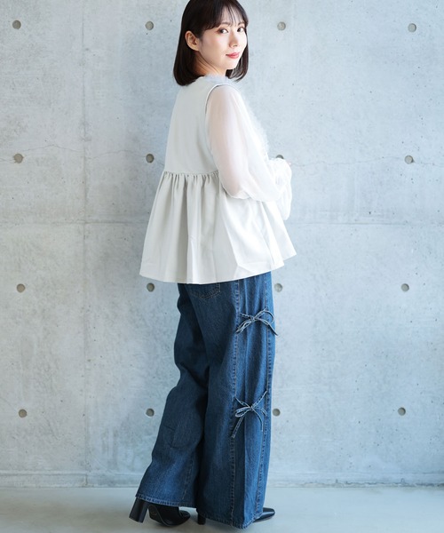 Ruwan yu(ルワンユー)の「サイドリボンワイドデニムパンツ【大きいサイズ対応】(デニムパンツ・レディース・ネイビー・LL/3L/4L/L)」の13枚目の写真