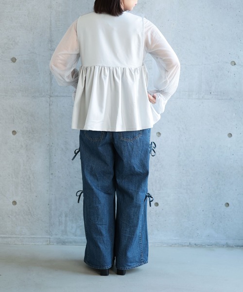 Ruwan yu(ルワンユー)の「サイドリボンワイドデニムパンツ【大きいサイズ対応】(デニムパンツ・レディース・ネイビー・LL/3L/4L/L)」の14枚目の写真