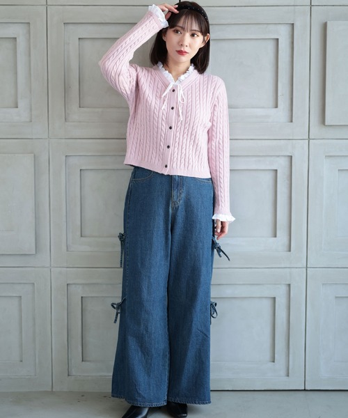 Ruwan yu(ルワンユー)の「サイドリボンワイドデニムパンツ【大きいサイズ対応】(デニムパンツ・レディース・ネイビー・LL/3L/4L/L)」の16枚目の写真