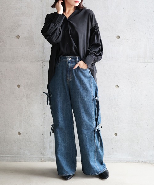 Ruwan yu(ルワンユー)の「サイドリボンワイドデニムパンツ【大きいサイズ対応】(デニムパンツ・レディース・ネイビー・LL/3L/4L/L)」の20枚目の写真