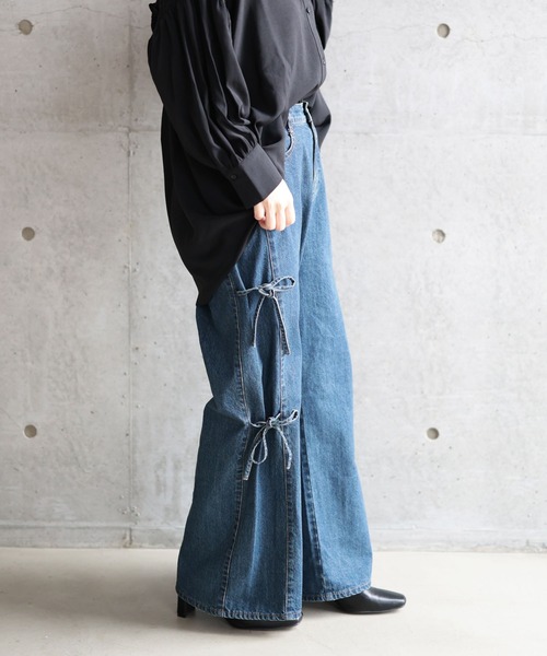 Ruwan yu(ルワンユー)の「サイドリボンワイドデニムパンツ【大きいサイズ対応】(デニムパンツ・レディース・ネイビー・LL/3L/4L/L)」の21枚目の写真
