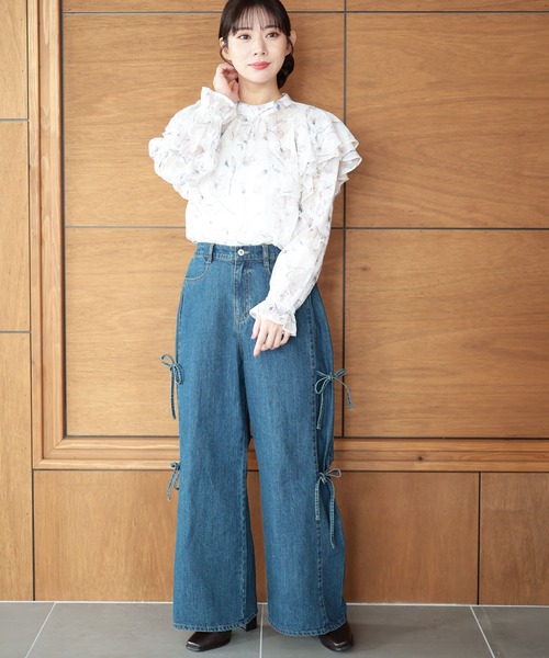 Ruwan yu(ルワンユー)の「サイドリボンワイドデニムパンツ【大きいサイズ対応】(デニムパンツ・レディース・ネイビー・LL/3L/4L/L)」の22枚目の写真