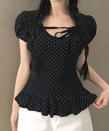 ohga ドットパターン パフスリーブ トップス 新品未使用 接触冷感/UVカット】ランタンパフスリーブトップス(カットソー