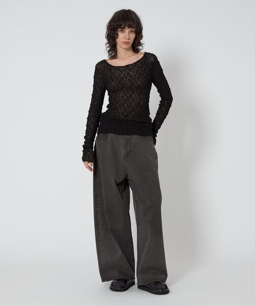 ASTRAET(アストラット)の「<ASTRAET>BIG バルーン カラーデニムパンツ UNISEX(デニムパンツ・レディース・ダークグレー/ベージュ・0/1/00/3)」の9枚目の写真