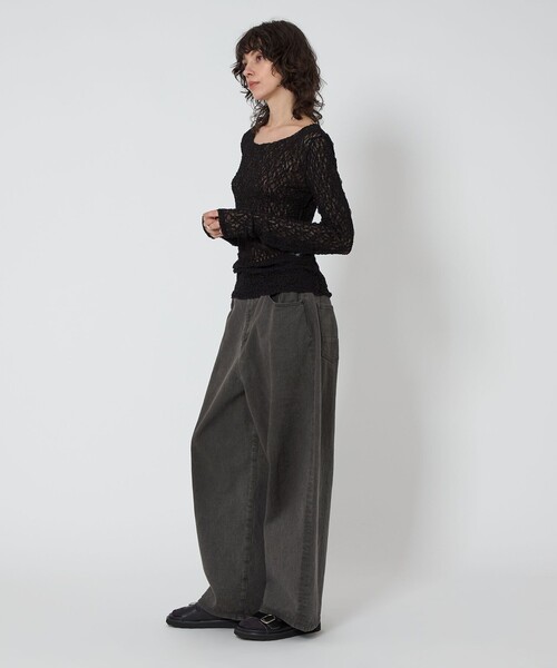 ASTRAET(アストラット)の「<ASTRAET>BIG バルーン カラーデニムパンツ UNISEX(デニムパンツ・レディース・ダークグレー/ベージュ・0/1/00/3)」の10枚目の写真