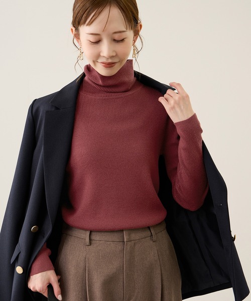 ROPE' PICNIC（ロペピクニック）の「アンチピリングリブタートルニットプルオーバー/イージーケア（ニット/セーター・レディース・キナリ/ブラック/ホワイト系その他5/ワイン・FREE）」の4枚目の写真