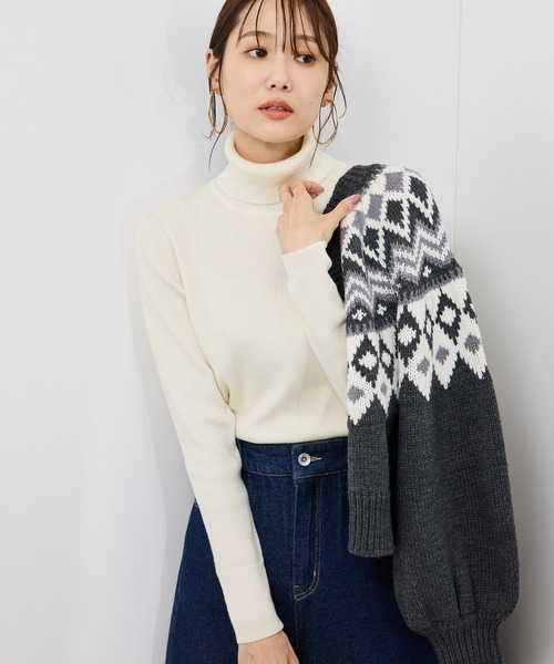 ROPE' PICNIC（ロペピクニック）の「アンチピリングリブタートルニットプルオーバー/イージーケア（ニット/セーター・レディース・キナリ/ブラック/ホワイト系その他5/ワイン・FREE）」の13枚目の写真