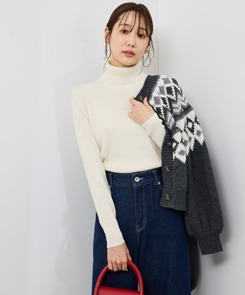 ROPE' PICNIC（ロペピクニック）の「アンチピリングリブタートルニットプルオーバー/イージーケア（ニット/セーター・レディース・キナリ/ブラック/ホワイト系その他5/ワイン・FREE）」の14枚目の写真