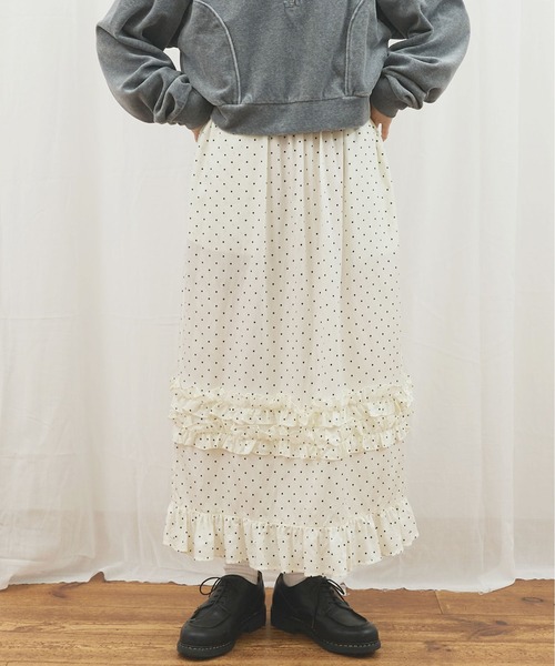 fig Ｌondon（フィグロンドン）の「_CottonCupra twill skirt（スカート・レディース・ブラック/ドット・FREE）」の2枚目の写真