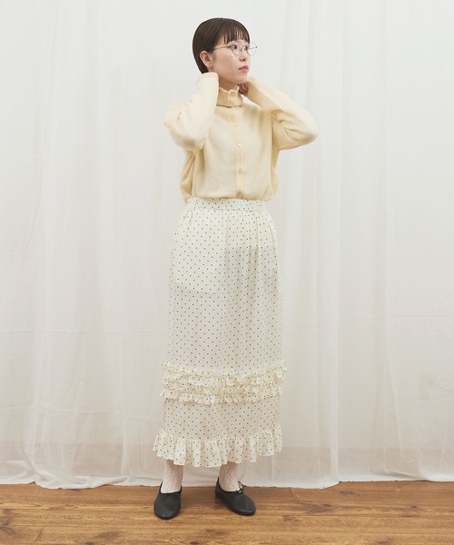 fig Ｌondon（フィグロンドン）の「_CottonCupra twill skirt（スカート・レディース・ブラック/ドット・FREE）」の22枚目の写真