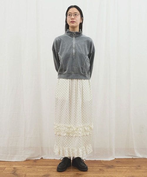 fig Ｌondon（フィグロンドン）の「_CottonCupra twill skirt（スカート・レディース・ブラック/ドット・FREE）」の10枚目の写真