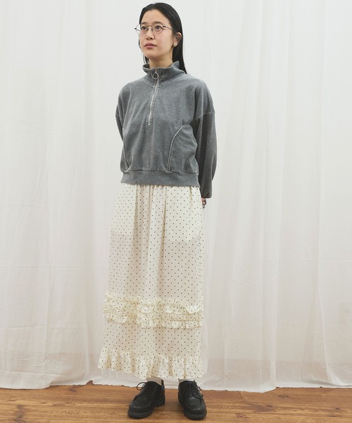 fig Ｌondon（フィグロンドン）の「_CottonCupra twill skirt（スカート・レディース・ブラック/ドット・FREE）」の12枚目の写真