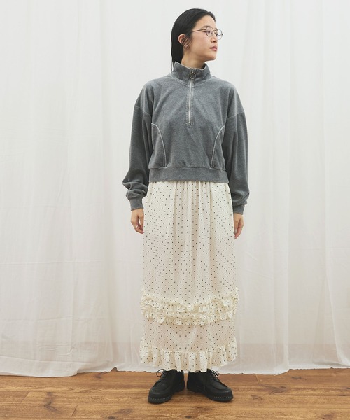 fig Ｌondon（フィグロンドン）の「_CottonCupra twill skirt（スカート・レディース・ブラック/ドット・FREE）」の14枚目の写真