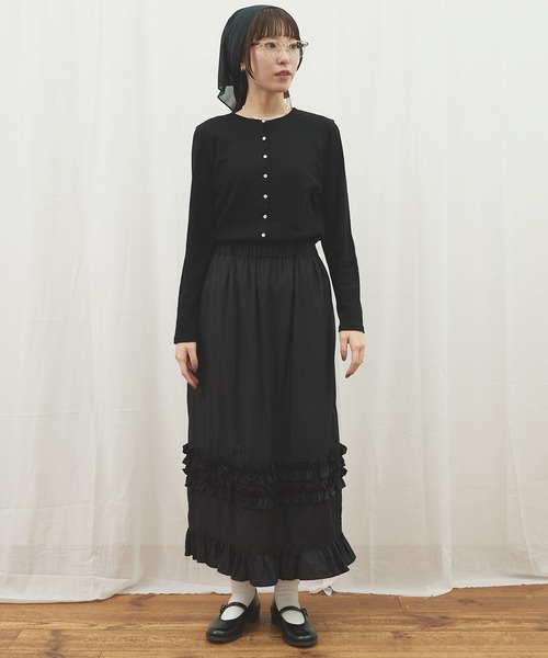 fig Ｌondon（フィグロンドン）の「_CottonCupra twill skirt（スカート・レディース・ブラック/ドット・FREE）」の4枚目の写真