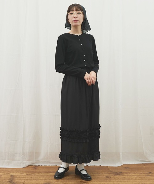 fig Ｌondon（フィグロンドン）の「_CottonCupra twill skirt（スカート・レディース・ブラック/ドット・FREE）」の5枚目の写真