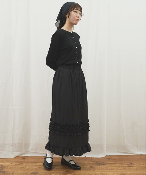 fig Ｌondon（フィグロンドン）の「_CottonCupra twill skirt（スカート・レディース・ブラック/ドット・FREE）」の6枚目の写真
