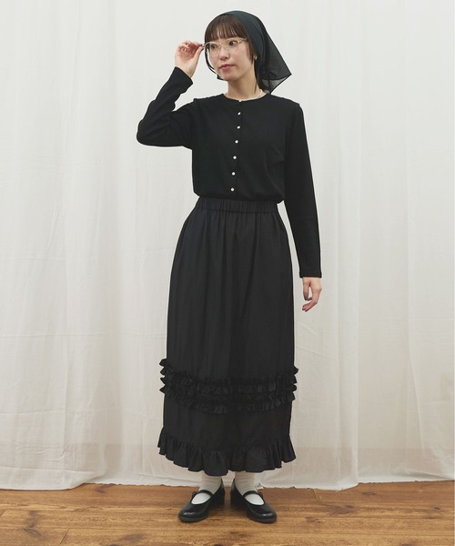 fig Ｌondon（フィグロンドン）の「_CottonCupra twill skirt（スカート・レディース・ブラック/ドット・FREE）」の9枚目の写真