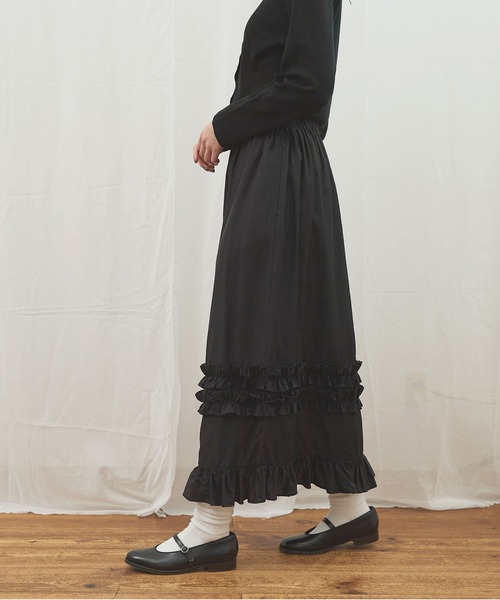 fig Ｌondon（フィグロンドン）の「_CottonCupra twill skirt（スカート・レディース・ブラック/ドット・FREE）」の8枚目の写真