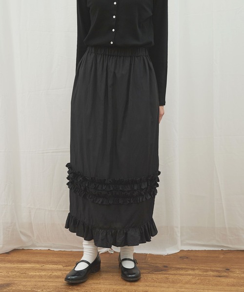 fig Ｌondon（フィグロンドン）の「_CottonCupra twill skirt（スカート・レディース・ブラック/ドット・FREE）」の11枚目の写真