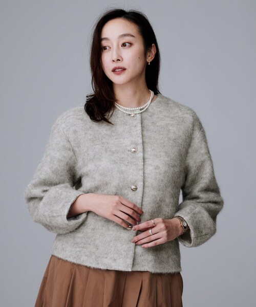EVERYDAY I LIKE アルパカ混 金ボタン カーディガン ジャケット セール】【ジャケット風/メタルボタン】アルパカ混シャギー