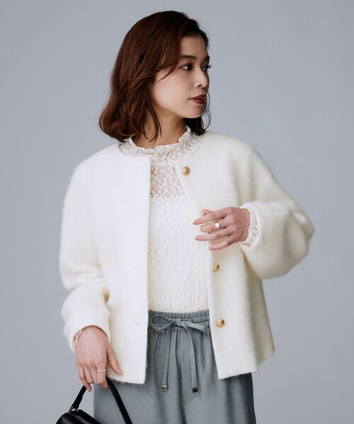 EVERYDAY I LIKE アルパカ混 金ボタン カーディガン ジャケット Mila Owen（ミラオーウェン）の「金釦短丈アルパカニットカーデ