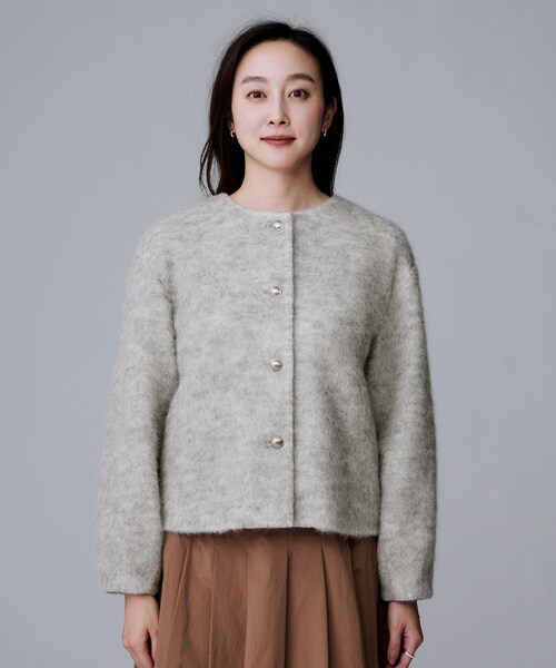 EVERYDAY I LIKE アルパカ混 金ボタン カーディガン ジャケット セール】【ジャケット風/メタルボタン】アルパカ混シャギー