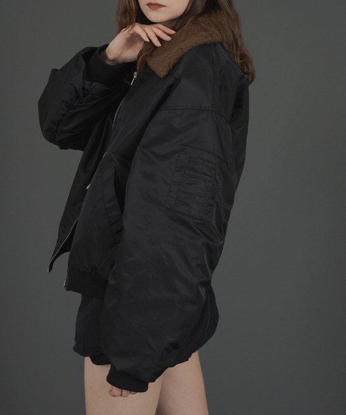 セール】襟ボア付きバイカラーMA-1ミリタリー中綿ジャケット（MA-1