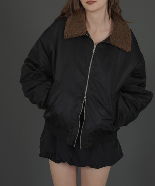 セール】襟ボア付きバイカラーMA-1ミリタリー中綿ジャケット（MA-1