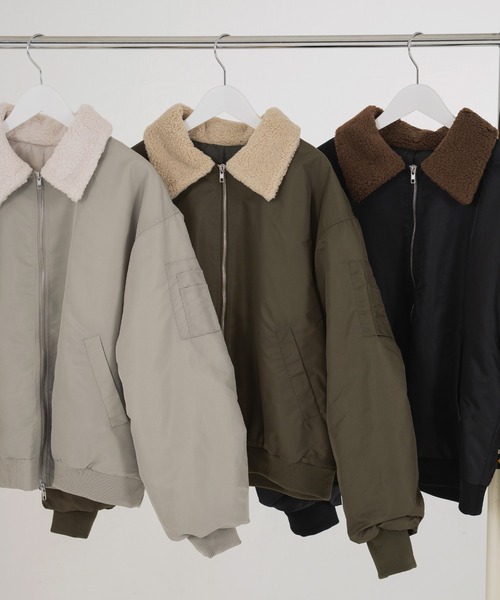 セール】襟ボア付きバイカラーMA-1ミリタリー中綿ジャケット（MA-1