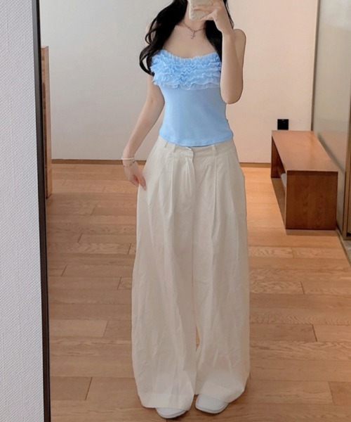 ReRe（リリ）の「フリル×細ストラップフェミニンキャミソール（キャミソール・レディース・ブラック/ブルー/ホワイト/ベージュ・FREE）」の15枚目の写真