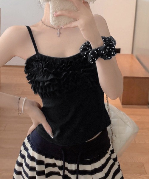ReRe（リリ）の「フリル×細ストラップフェミニンキャミソール（キャミソール・レディース・ブラック/ブルー/ホワイト/ベージュ・FREE）」の16枚目の写真